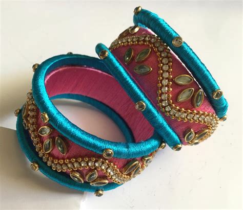 Handmade Customized Silk Thread Kundan Bangles Etsy