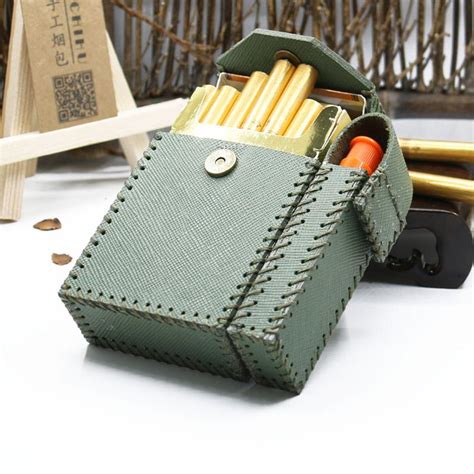 Cool Handmade Leather Mens Green Cigarette Holder Case With Lighter Ho