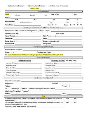 Fillable Online Patient Registration Form CEI CSI LTHF Patient