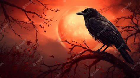 Premium Photo Halloween Background With Crow And Full Moongenerative Ai