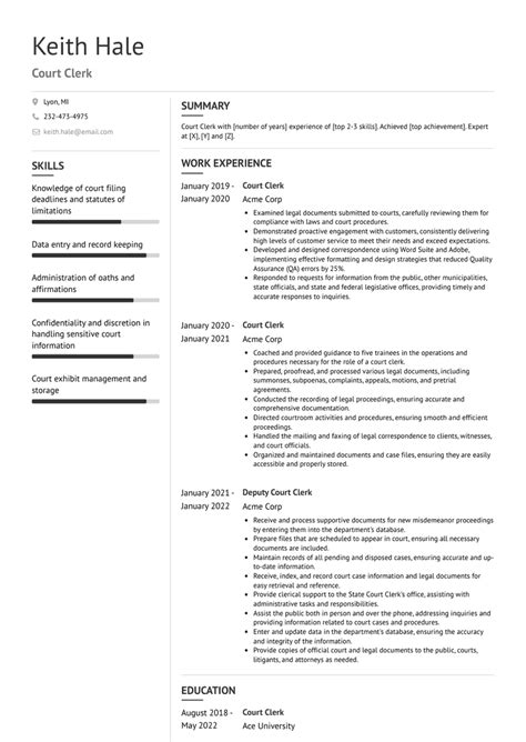 Court Clerk Resume Examples And Templates