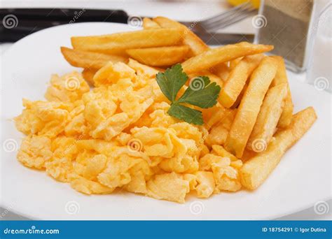 Scrambled Eggs With French Fries Stock Image Image Of Yellow Potato