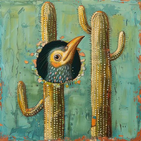 Bird Nesting In Saguaro Cacti Art Free Stock Photo - Public Domain Pictures