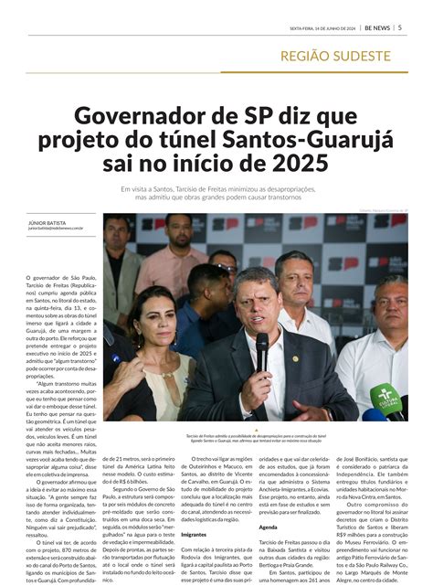 Sopesp Governador De Sp Diz Que Projeto Do T Nel Santos Guaruj Sai