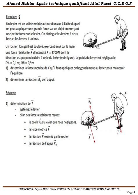 Équilibre d un solide en rotation autour d un axe fixe Exercices