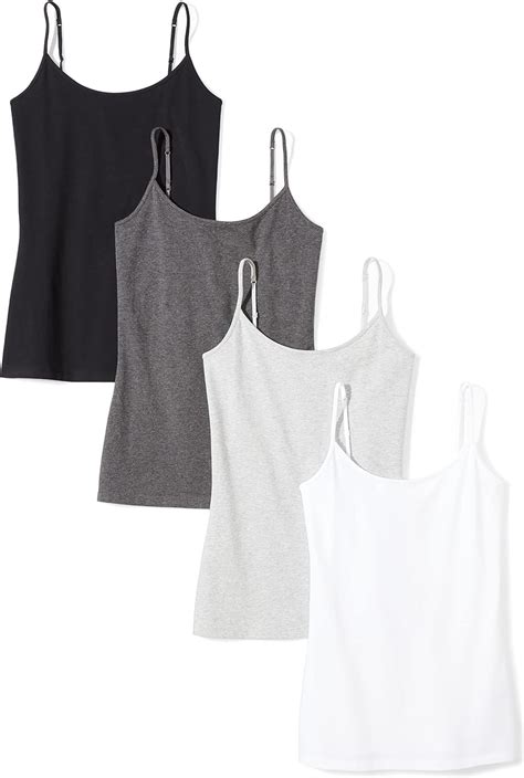 Amazon Essentials Womens 4 Pack Slim Fit Camisole Blackwhitecharcoal Heatherlight Grey