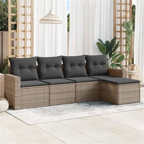 Atyhao Salon de jardin 5 pcs avec coussins gris résine tressée A3218880