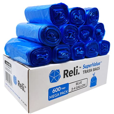 Reli 2 4 Gallon Trash Bags Small Recycling Blue Garbage Bags 600