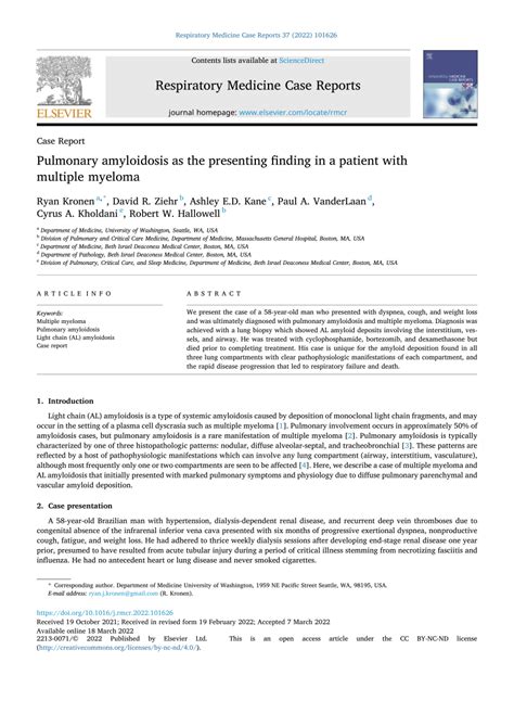 PDF Pulmonary Amyloidosis As The Presenting Finding In A Patient With