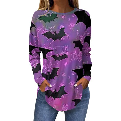 Womens Halloween Costumes 2024 Plus Size Pumpkin Ghost Print Blouse