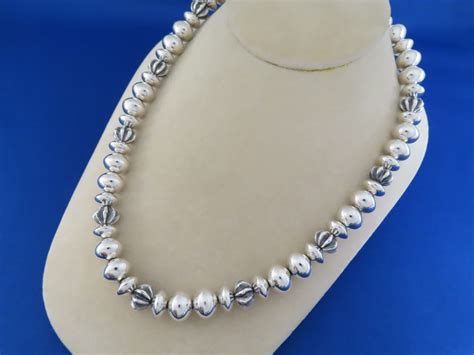 Sterling Silver Navajo Pearls Bead Necklace Jewelry By Al Joe