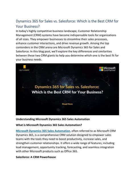 PPT Dynamics 365 For Sales Vs Salesforce Which Is The Best CRM For