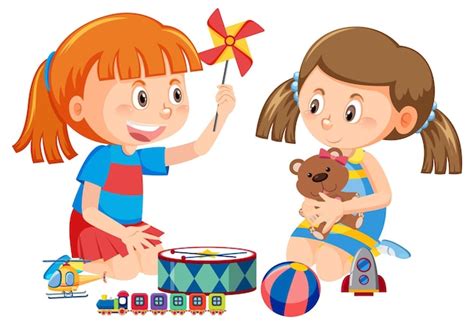 Premium Vector | Girls playing toys on white background