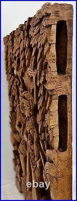 Vintage Balinese Carved Wood Sculpture Wall Panel Rama Sita