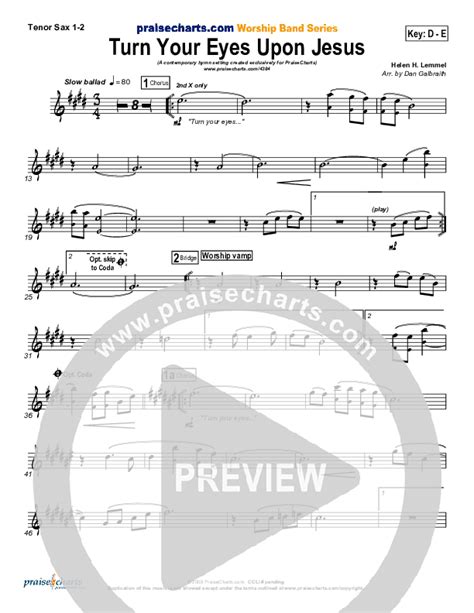 Turn Your Eyes Upon Jesus Tenor Sax Sheet Music Pdf Praisecharts Band