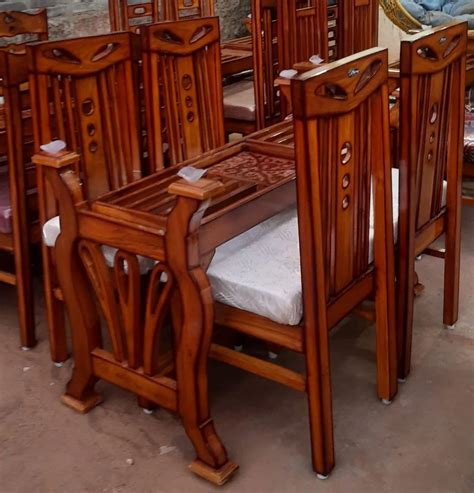 Glass Top Polished Teak Wooden Dining Table Set At Rs 16000 Set In