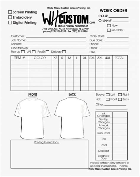 Editable Screen Printing Work Order Template Excel Screen Printing