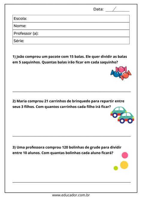 Atividade resolvendo problema divisão 3º ano para imprimir