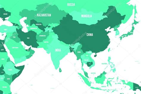 Mapa Político De Asia Occidental Meridional Y Oriental En Tonos De Azul Turquesa Estilo