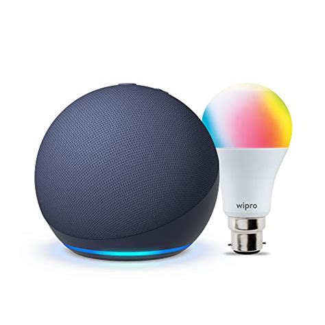 All-New Echo Dot (5th Gen, Blue) Combo with Wipro 9W LED Smart Color ...