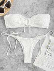 ZAFUL Crinkle Tie Side Bandeau Bikini Swimwear In WHITE ZAFUL 2025