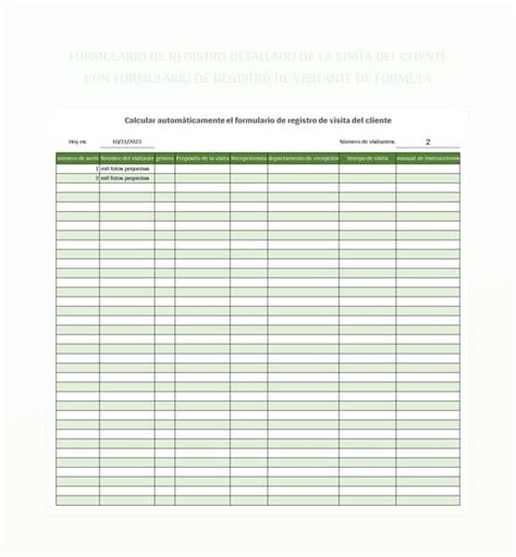 Plantilla De Formato Excel Formulario De Registro Detallado De La Visita Del Cliente Con