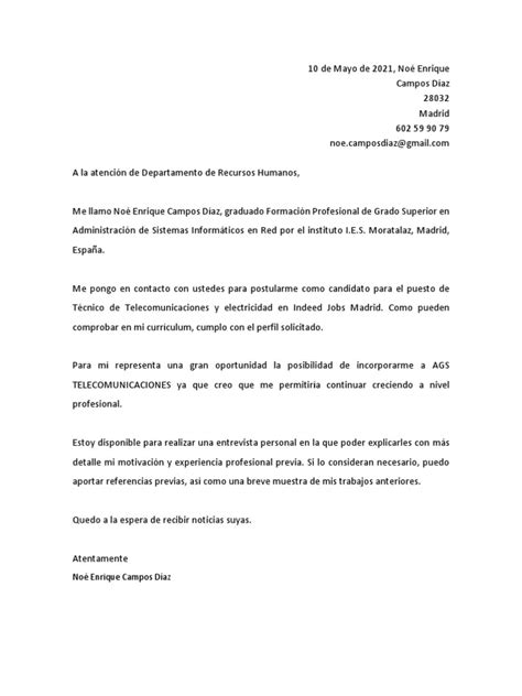 Carta De Presentacion Tipo Europass Pdf