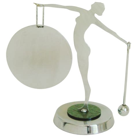 English Art Deco Chrome And Pearloid Figural Nude Dinner Gong With