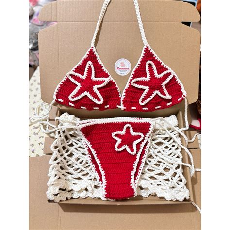 Len loại ảnh shop chụp Set Bikini Món Len Móc Hot Mùa Hè Bikini Sao Biển Shopee Việt Nam