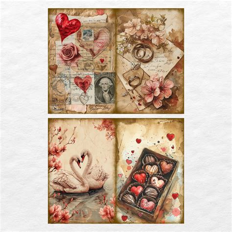 Valentines Day Junk Journal Paper I Love You Printable Junk Journal