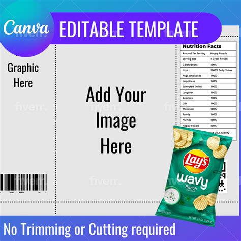 Chip Bag Template Blank Editable Canva Template Nutritional Etsy