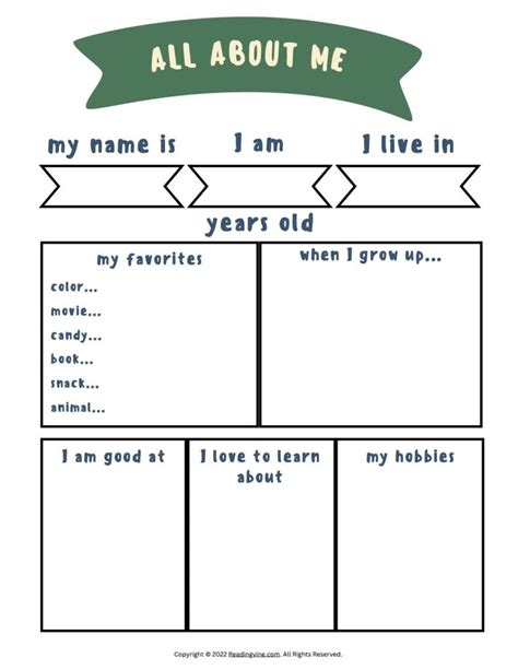 All About Me Worksheet Image 1 Readingvine