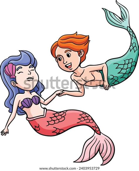 Mermaid Merman Cartoon Colored Clipart Stock Vector Royalty Free