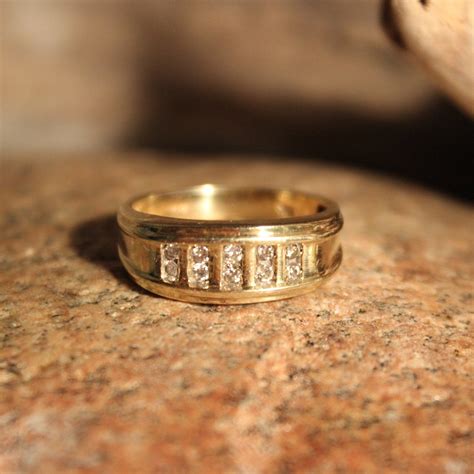 Mens Diamond Ring Mens 10k Solid Yellow Gold Ring 10 Diamonds 39 Grams