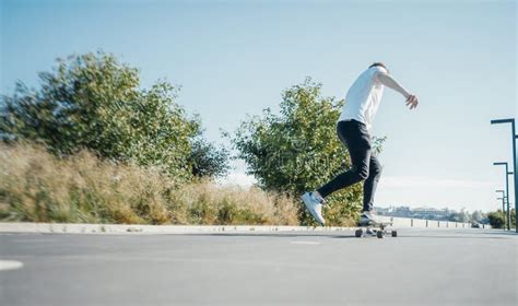 Young Attractive Man Riding Longboard Stock Image Image Of Boarding