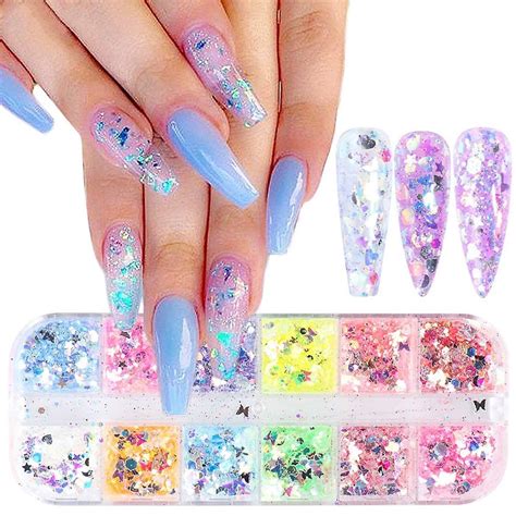 Borboleta Nail Art Glitter Lantejoulas D Hologr Fica Borboleta Nail