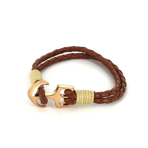 Pulsera Trenzada Marr N Claro Beige Y Ancla Dorada Cravatta World