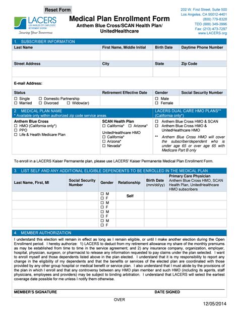 Fillable Online Non Kaiser Medical Enrollment Form Lacers Fax Email