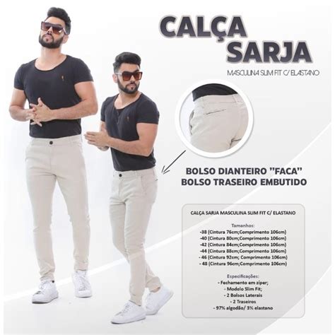 Calça Sarja Masculina Slim Fit C Elastano Várias Cores 38 Ao 48