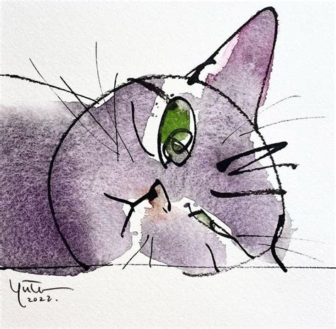 Yutaka Murakami Yu Ta Ka Watercolor Cats Painting Yutakamurakami