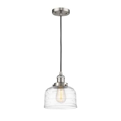 Innovations Bell 100 Watt 1 Light Brushed Satin Nickel Shaded Mini Pendant Light With Clear