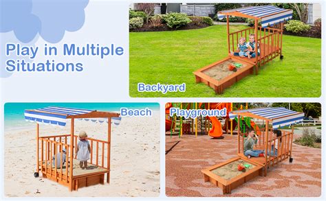 Infans Children Playset Sandpit 3 In 1 Kids Sandbox Wooden Cedar Cab