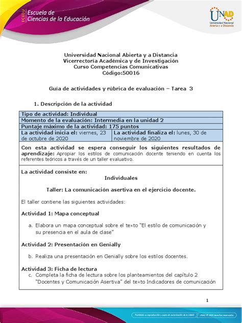 Guia De Actividades Y Rúbrica De Evaluación Tarea 3 La Comunicación