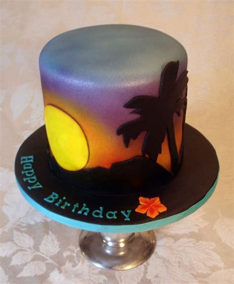 Hawaiian Sunset — Birthday Cakes Beach Birthday Cake Silhouette Cake