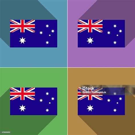 Bendera Australia Seperangkat Warna Desain Datar Dan Bayangan Panjang