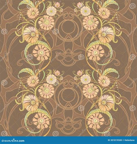 Fantasy Flowers Decorative Flowers And Leaves In Art Nouveau Style