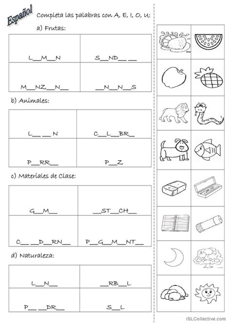 Completar Palabras Con Vocales Compr English ESL Worksheets Pdf Doc