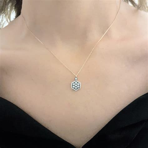 real solid rose gold hexagon pendant necklace  women