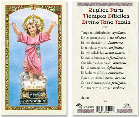 Suplica Para Tiempos Dificiles Al Divino Nino Jesus Laminated Prayer