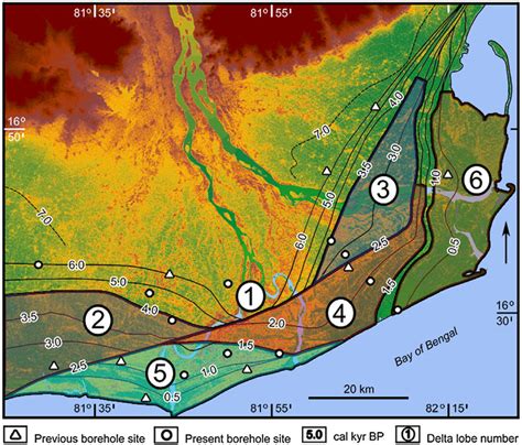 Stages in the growth of the Godavari delta during the last 6 ky through... | Download Scientific ...